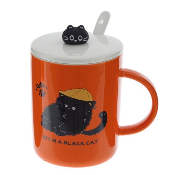 Кружка с крышкой и ложкой, L8,3 W9,4 H10,2 см, дизайн микс