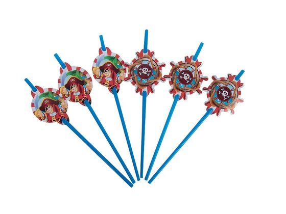 !Одноразовые трубочки бумажные для коктейлей Riota Веселый Пират, набор 6 шт