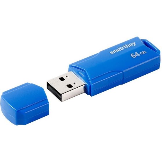 Флешка Smartbuy 64GBCLU-BU, 64 Гб, USB2.0, чт до 25 Мб/с, зап до 15 Мб/с, синяя