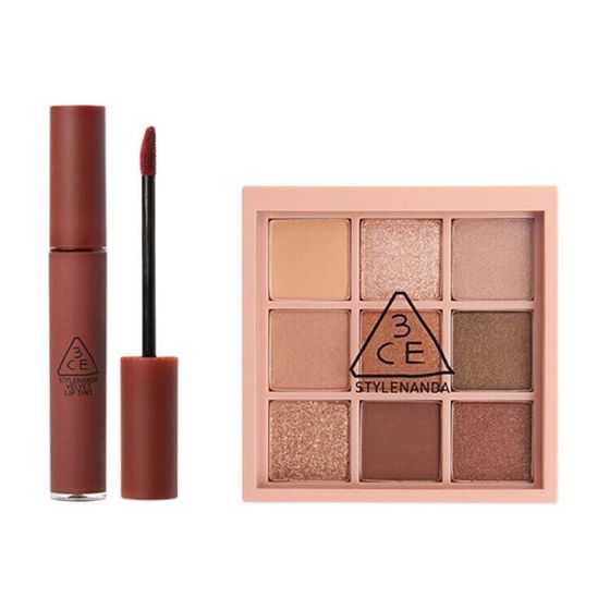 3CE 9-Grid Eye Shadow And Lip Gloss Combo Makeup Sets Easy-to-Blend Velour Matte Two-Piece Set