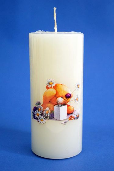 !09 НАБОР 2 ШТУКИ - Свеча декоративная &quot;Медвежонок с ромашками&quot; 12x5x5 см. цвет белый