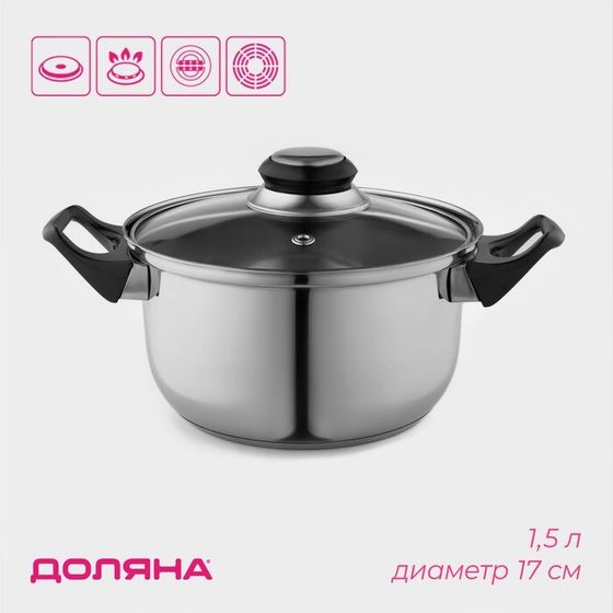 Кастрюля Доляна «Чёрная ночь», 1.5 л, с крышкой, капсульное дно, нержавеющая сталь