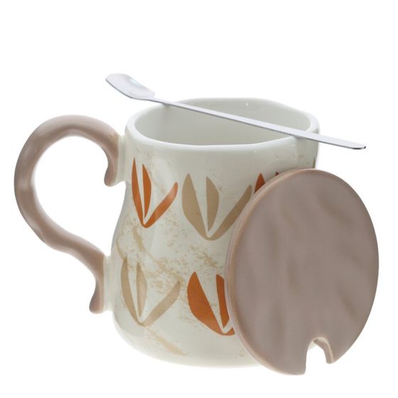 Кружка с крышкой и ложкой, L8,3 W8,3 H10,2 см, 1 штука, дизайн микс