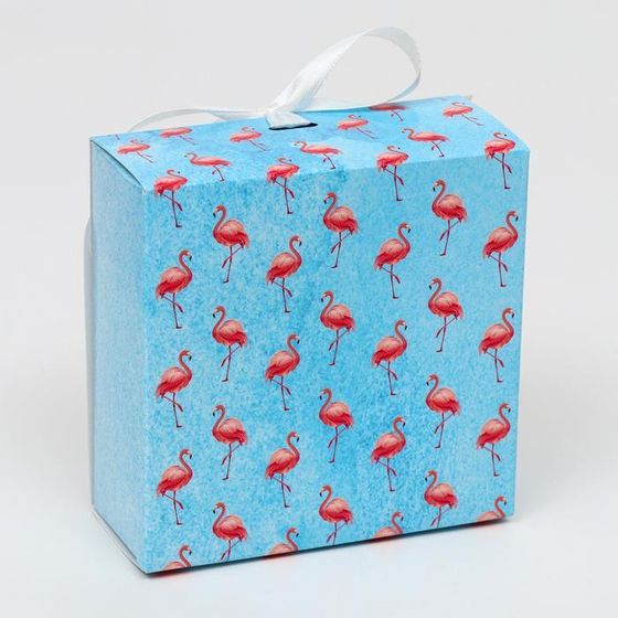 !Подарочная коробка 2 штуки сборная с окном &quot;Фламинго на голубом&quot; 11,5 х 11,5 х 5 см.