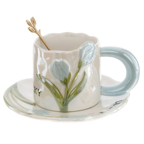 Чашка с блюдцем и ложкой, 240 мл, L15 W15 H7,5 см, дизайн микс