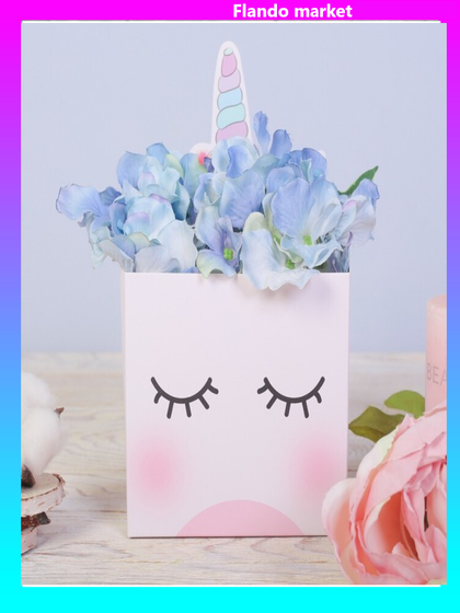 !09 Коробка для цветов с топперами (набор 5 штук) «Новогодний единорог», 10 х 10 х 12 см.