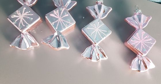 !09 Набор из 8-ми конфет: Елочное украшение &quot;Конфетка&quot; 10 см. блеск цвет розовый