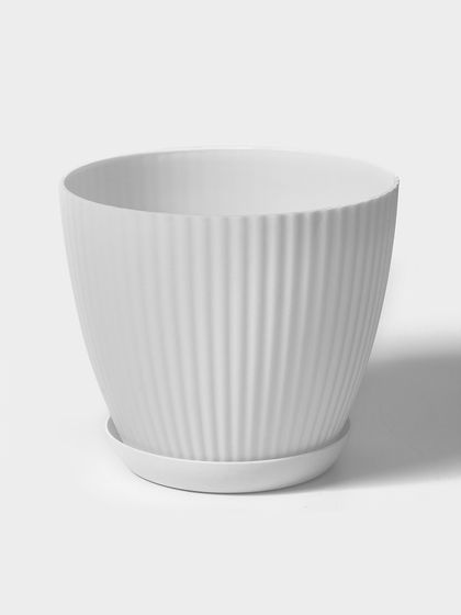 Горшок для цветов с поддоном Ribbed, пластик, 15×15×13 см, белый
