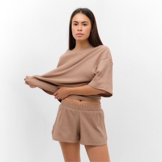 Комплект женский (футболка, шорты) KAFTAN Basic line, р. 48, кофейный