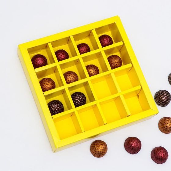 !Коробка для конфет, 16 шт,2 штуки &quot;Любовь-это…&quot;, зелено-желтая, 17,7 х 17,7 х 3,8 см.