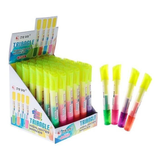 !09 Маркер-текстовыделитель (набор 6 штук) наконечник скошенный, 5 мм, корпус треугольный, двухцветный, МИКС