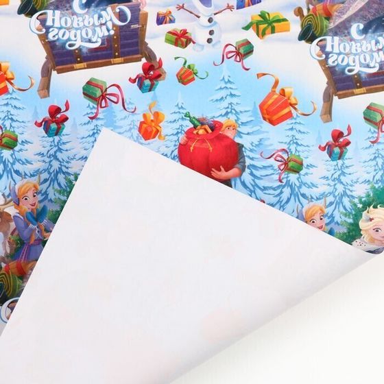 !09 Бумага упаковочная 2 листа «Новый год» 70 х 100 см, Холодное сердце