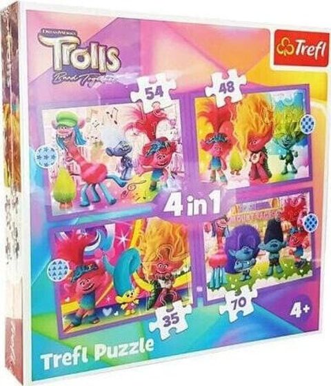 Trefl Puzzle 4w1 Przygody kolorowych Trolli TREFL