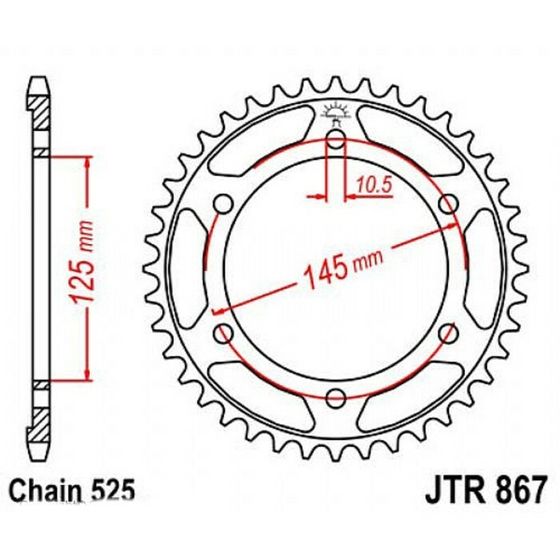 Звезда задняя, ведомая JTR867 стальная, цепь 525, 42 зубья