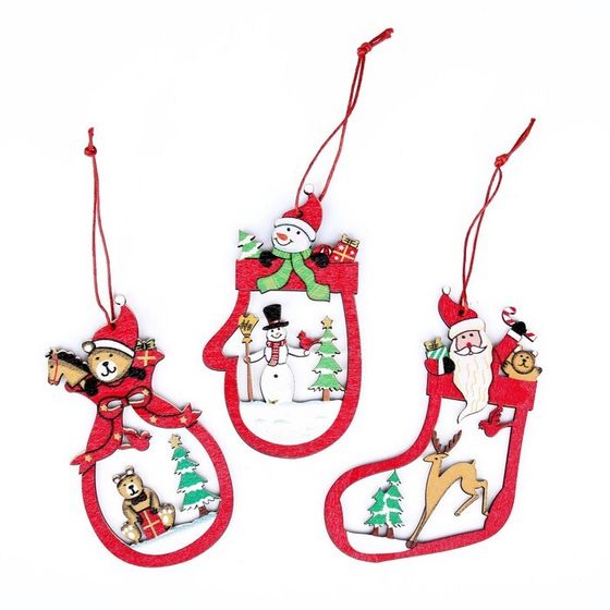 !09 Подвеска новогодняя (набор 7 штук) «Новогодние подарочки» 11x13 см., дизайн микс