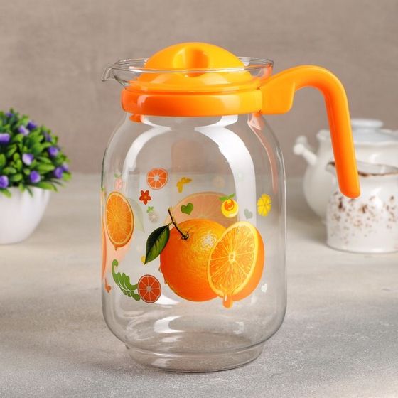 Кувшин для воды стеклянный с крышкой «Фруктовый микс», 1,85 л, 12,5×22,5 см, цвет и рисунок МИКС