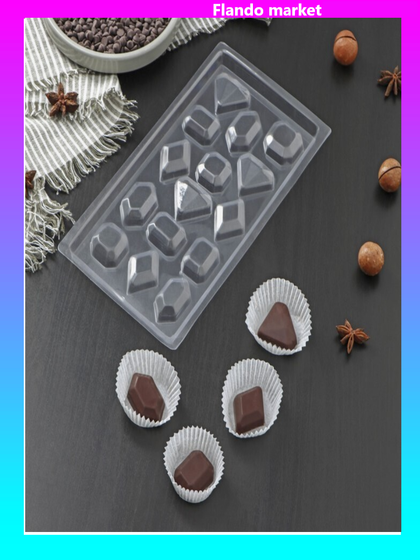 !09 Комплект из 2-х штук - Форма для шоколада и конфет «Самоцветы», 22×11 см, 15 ячеек, цвет прозрачный