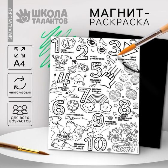 Магнит-раскраска многоразовая «Цифры», 21 х 29,7 см