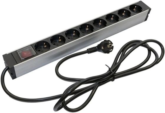 Блок распределения питания Hyperline SHZ19-8SH-S-2.5EU гор.размещ. 8xSchuko базовые 16A Schuko 2.5м