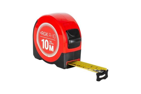 Рулетка строительная RGK R10 дл.полотна 10м изм.шкала в см зацеп простой красный/черный (755986)
