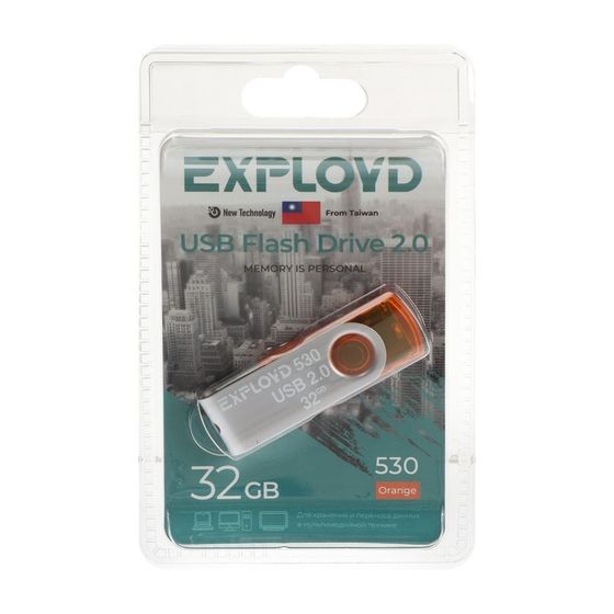 Флешка Exployd 530, 32 Гб, USB2.0, чт до 15 Мб/с, зап до 8 Мб/с, оранжевая