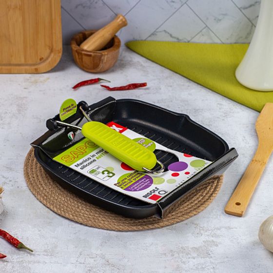 Гриль Saporelax 26x26см со складной силиконовой ручкой GREEN