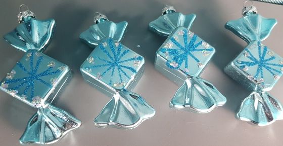 !09 Набор из 8-ми конфет: Елочное украшение &quot;Конфетка&quot; 10 см. блеск цвет голубой