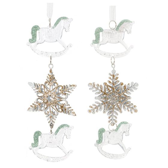 Украшение новогоднеe подвеска&quot;Снежинка с лошадками&quot;, L6,5 W1 H19 см, 2в.