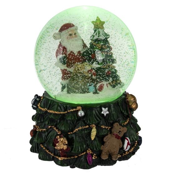 Фигурка декор в стекл шаре &quot;Дед Мороз&quot; ( подсв, муз, вьюга, AAAх3 н/п), D 10 см, L11 W11 H15 см