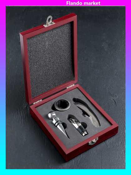 !09 Набор для вина «Бордо», 4 предмета: кольцо, пробка, каплеуловитель, нож для срезания фольги