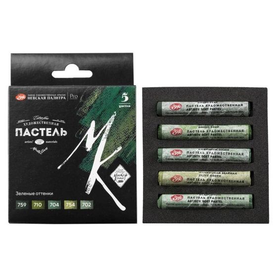 Пастель сухая набор 5 цветов, Soft, ЗХК &quot;Сонет&quot;, D-10 мм /L-65 мм, круглое сечение, зелёные оттенки, 2531422203