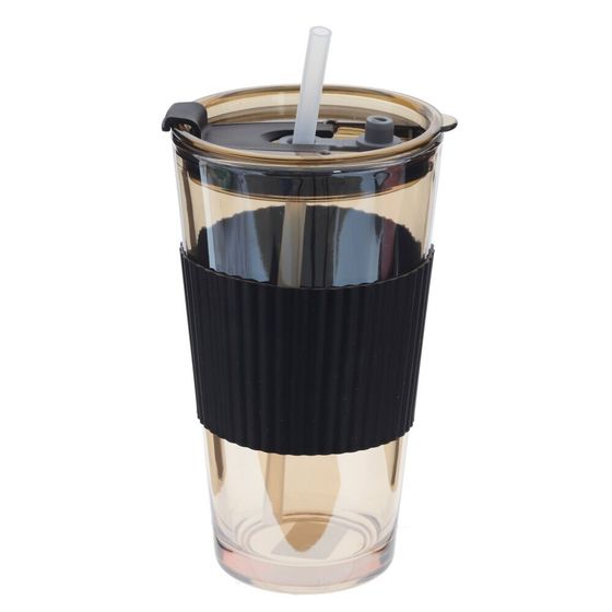 Стакан с трубочкой, 490 мл, L8,5 W8,5 H14,5 см, цвет микс