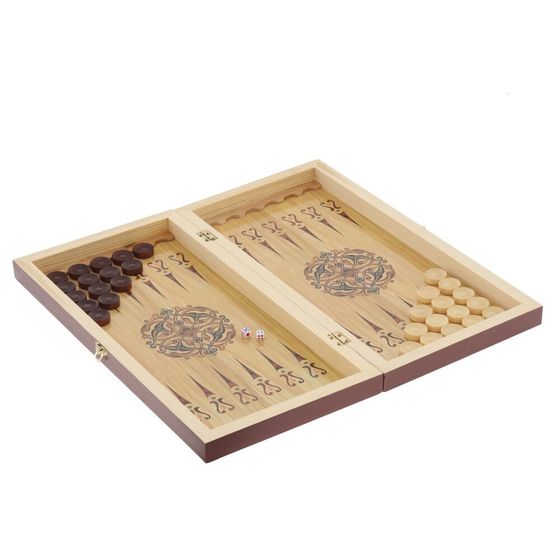 Игра настольная 3 в 1 (шахматы, шашки, нарды) "Цветы", L50 W25 H6 см