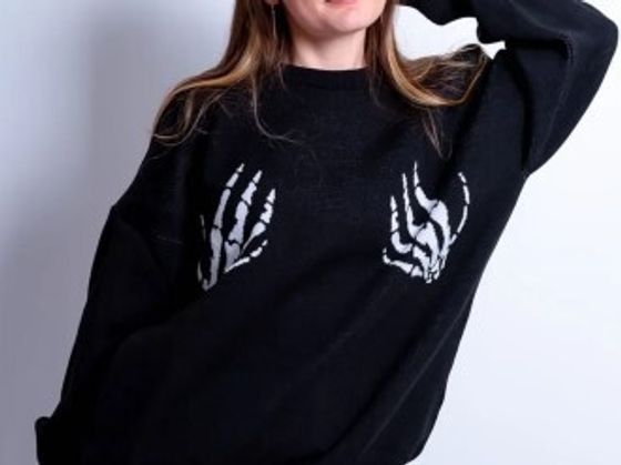 !09 Свитер женский вязанный теплый с принтом "Ручки" Размер ONE SIZE(42-48)