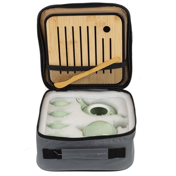 Набор для чайн церем на 4 перс, (чайник 220мл, 4 чашки 45мл, емкость/чая, подставка), L22 W22 H11 см