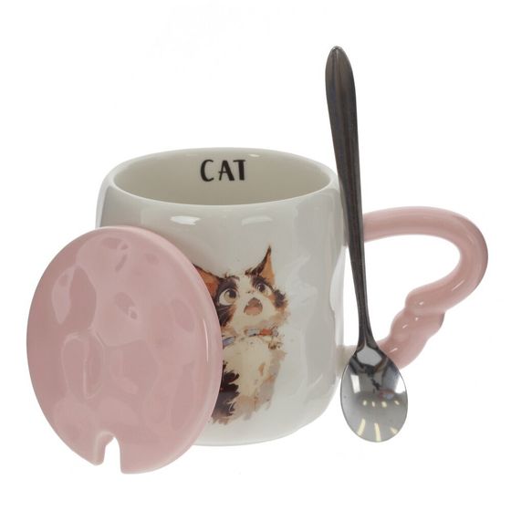 Кружка с крышкой и ложкой, 350 мл, L14 W9 H10 см