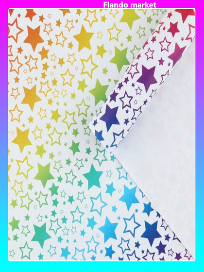 !09 Бумага упаковочная 4 листа глянцевая «Радужные звезды», 70 х 100 см