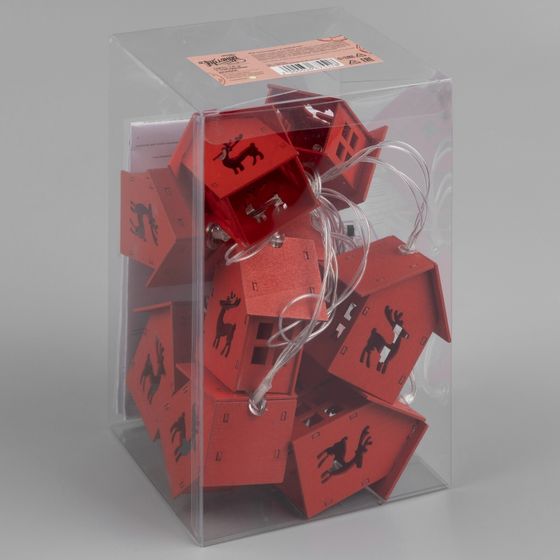 !09 Гирлянда «Нить» 1.5 м с насадками «Дом красный», IP20, прозрачная нить, 10 LED, свечение красное, AAх3