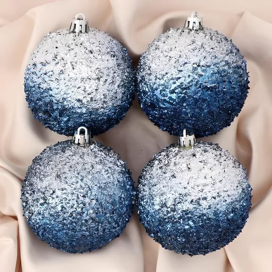 !09 Набор елочных шаров (набор 4 штуки) "Идэн", d=8 см, цвет серебристый/синий