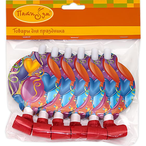 !Язычок-гудок 6 штук с карточкой Праздничное настроение