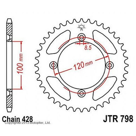 Звезда задняя ведомая JTR798 для мотоцикла стальная, цепь 428, 52 зубья