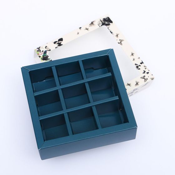 !Коробка под 9 конфет 2 штуки с обечайкой " Хорошего дня " с окном 14,5 х 14,5 х 3,5 см