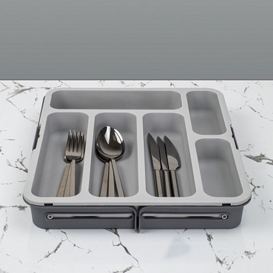 Лоток для столовых приборов раздвижной серый