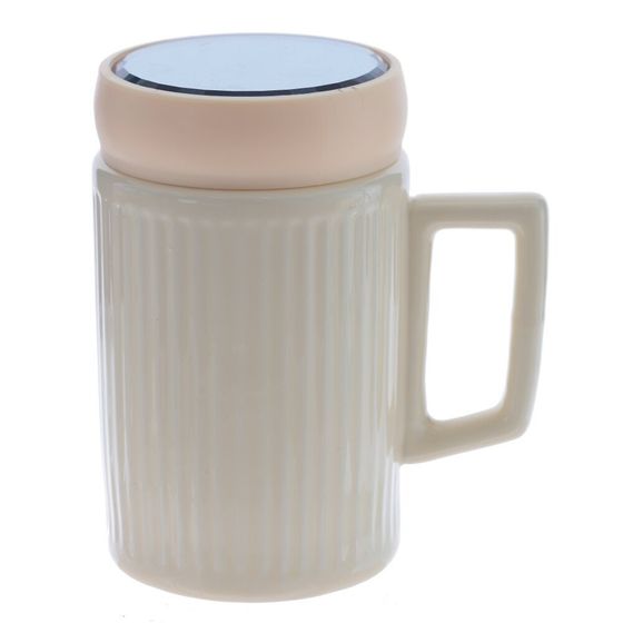 Кружка с крышкой, 400 мл, L11 W7,5 H13 см, цвет микс