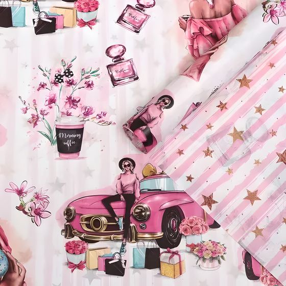 !Бумага упаковочная 2 листа глянцевая двусторонняя "Кокетка" 70 х 100 см