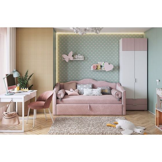 Комплект детской мебели &quot;Зефир К3&quot;, белое дерево/пудра розовая (эмаль)/нежно-розовый (велюр)   10575