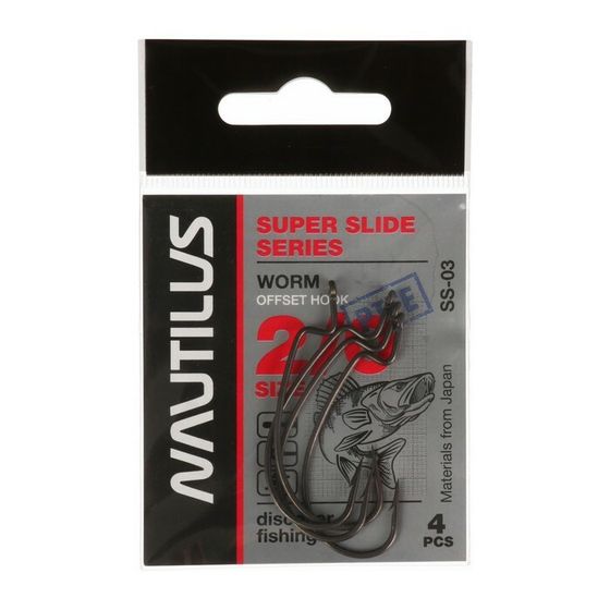 Крючок офсетный Nautilus Offset Super Slide Series Worm SS-03PTFE, № 2/0, 4 шт.