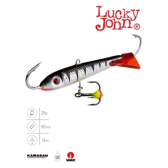 Балансир Lucky John CLASSIC 9 + тройник, 9 см, цвет 12HRT блистер