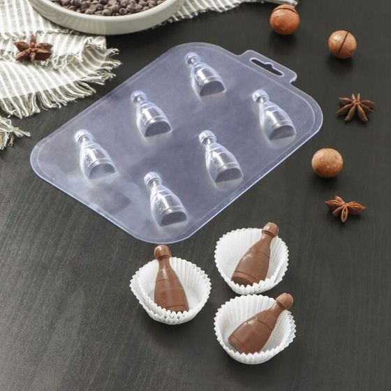 Форма для шоколада и конфет пластиковая «Мини Шампанское», размер ячейки 5×2,3 см, цвет прозрачный
