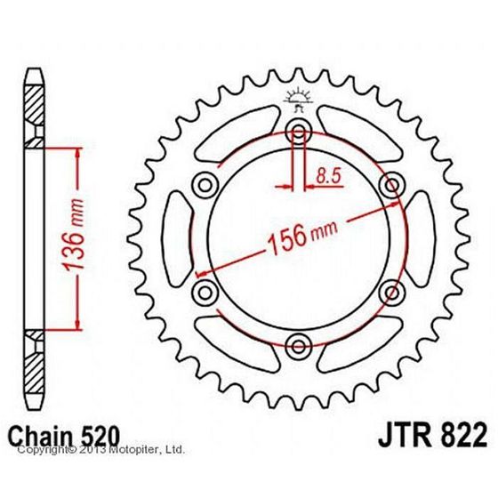 Звезда задняя, ведомая JTR822 стальная, цепь 520, 51 зубье